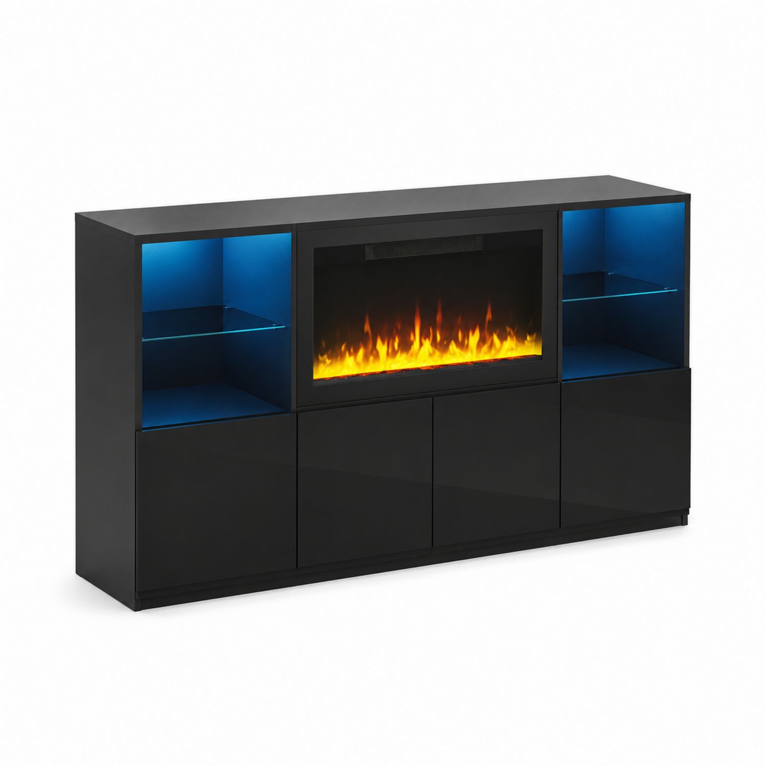 Meuble TV avec cheminée électrique en verre et bois-Floralvillae