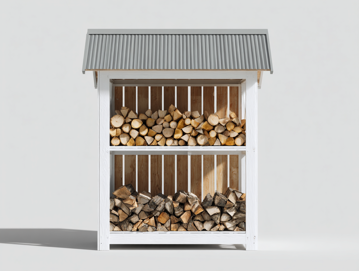 Abri à bûches - Bois - Métal - 180x60x168 cm - Blanc-Gris - Extérieur-Liviaospace