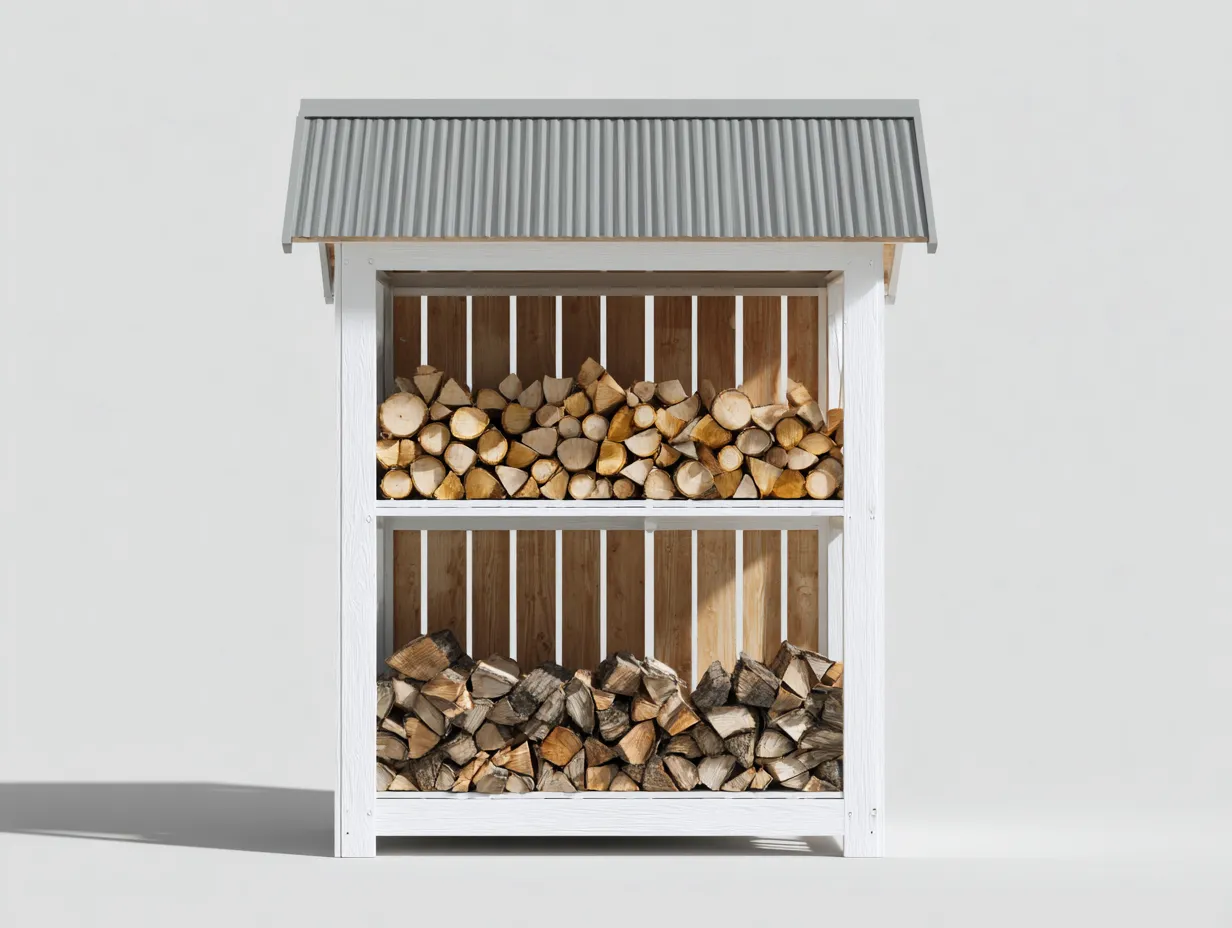Abri à bûches - Bois - Métal - 180x60x168 cm - Blanc-Gris - Extérieur-Liviaospace