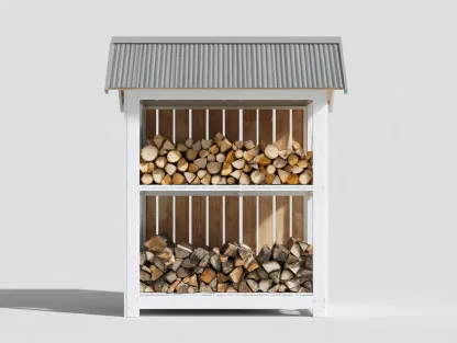 Abri à bûches - Bois - Métal - 180x60x168 cm - Blanc-Gris - Extérieur-Liviaospace