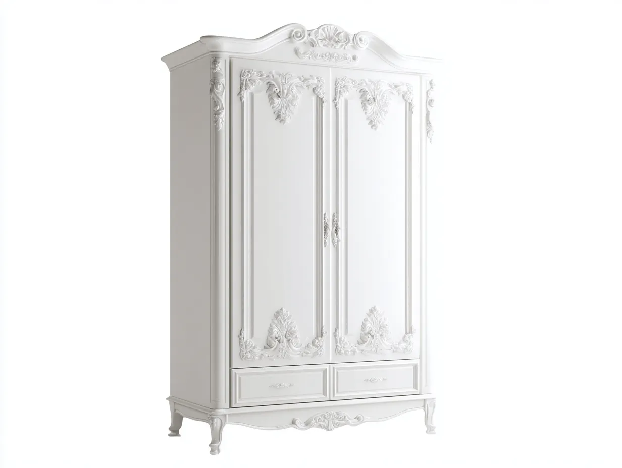 Armoire - Bois manufacturé - 118x56x212 cm - Blanc - Baroque-Liviaospace