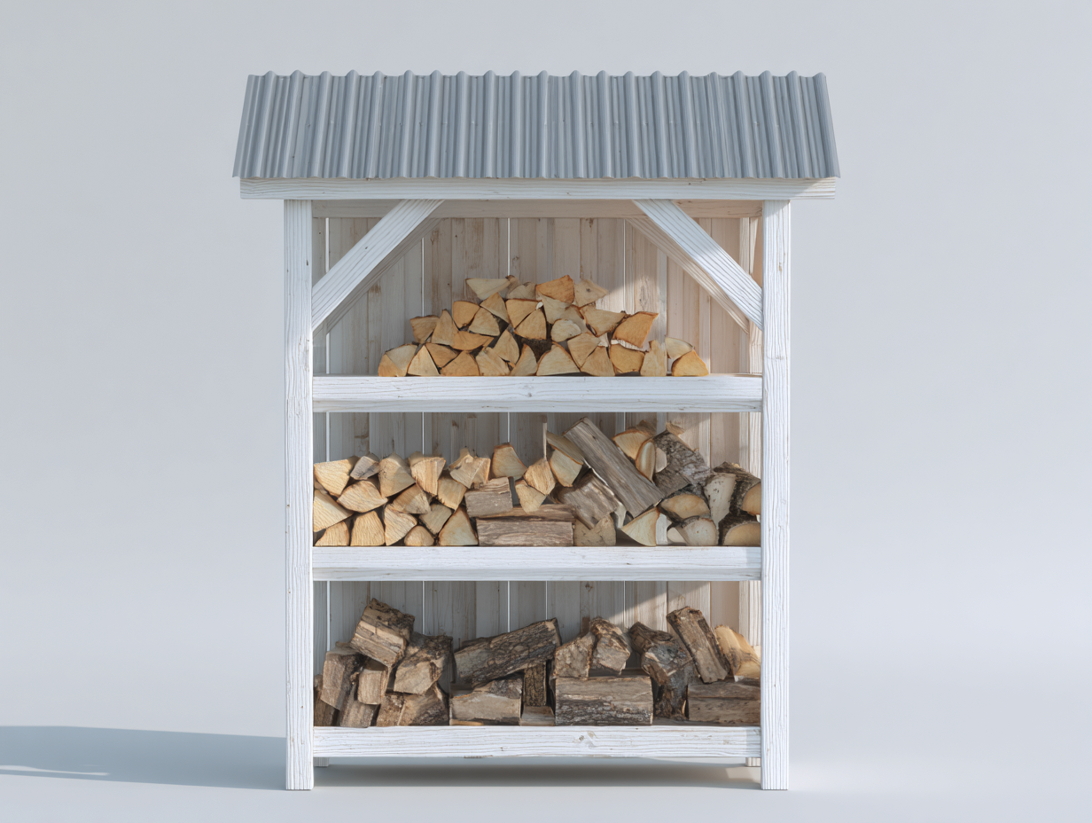 Abri à bûches - Bois - Métal - 165x56x175 cm - Blanc-Gris - Extérieur-Liviaospace