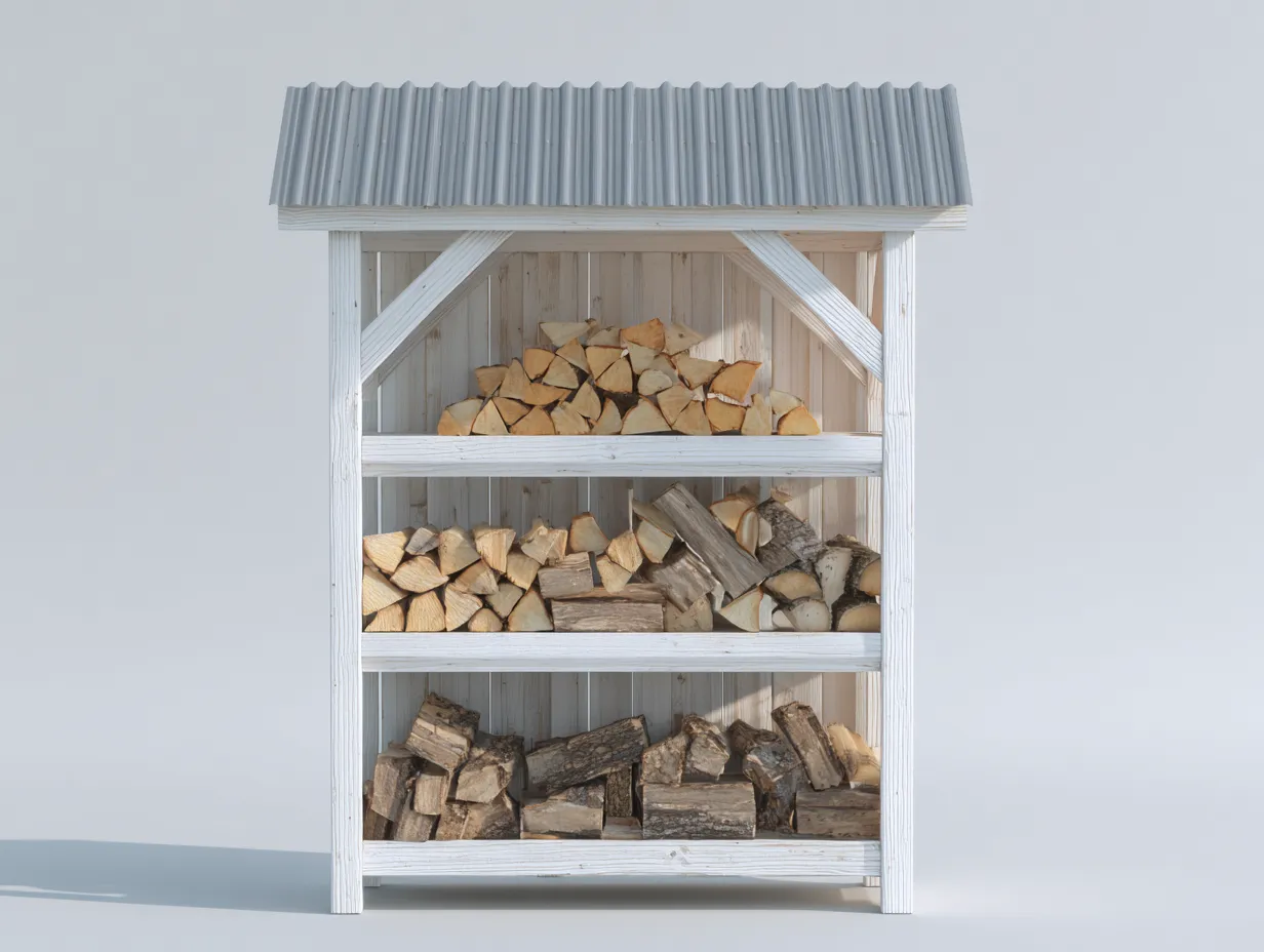 Abri à bûches - Bois - Métal - 165x56x175 cm - Blanc-Gris - Extérieur-Liviaospace