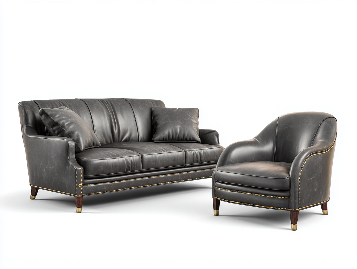 Ensemble de canapés - cuir synthétique-bois-métal - 215x91x84 cm - gris anthracite - style classique-Liviaospace