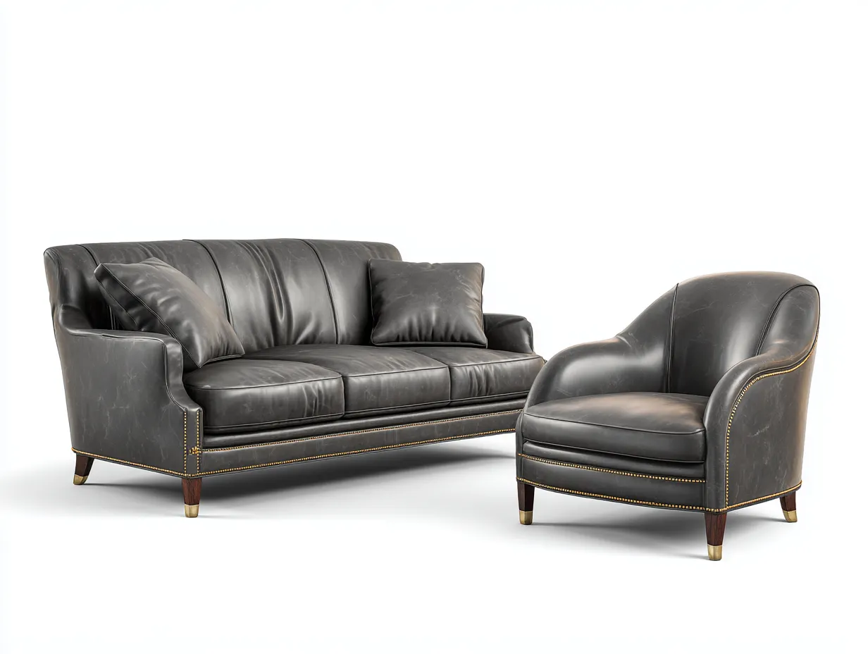 Ensemble de canapés - cuir synthétique-bois-métal - 215x91x84 cm - gris anthracite - style classique-Liviaospace