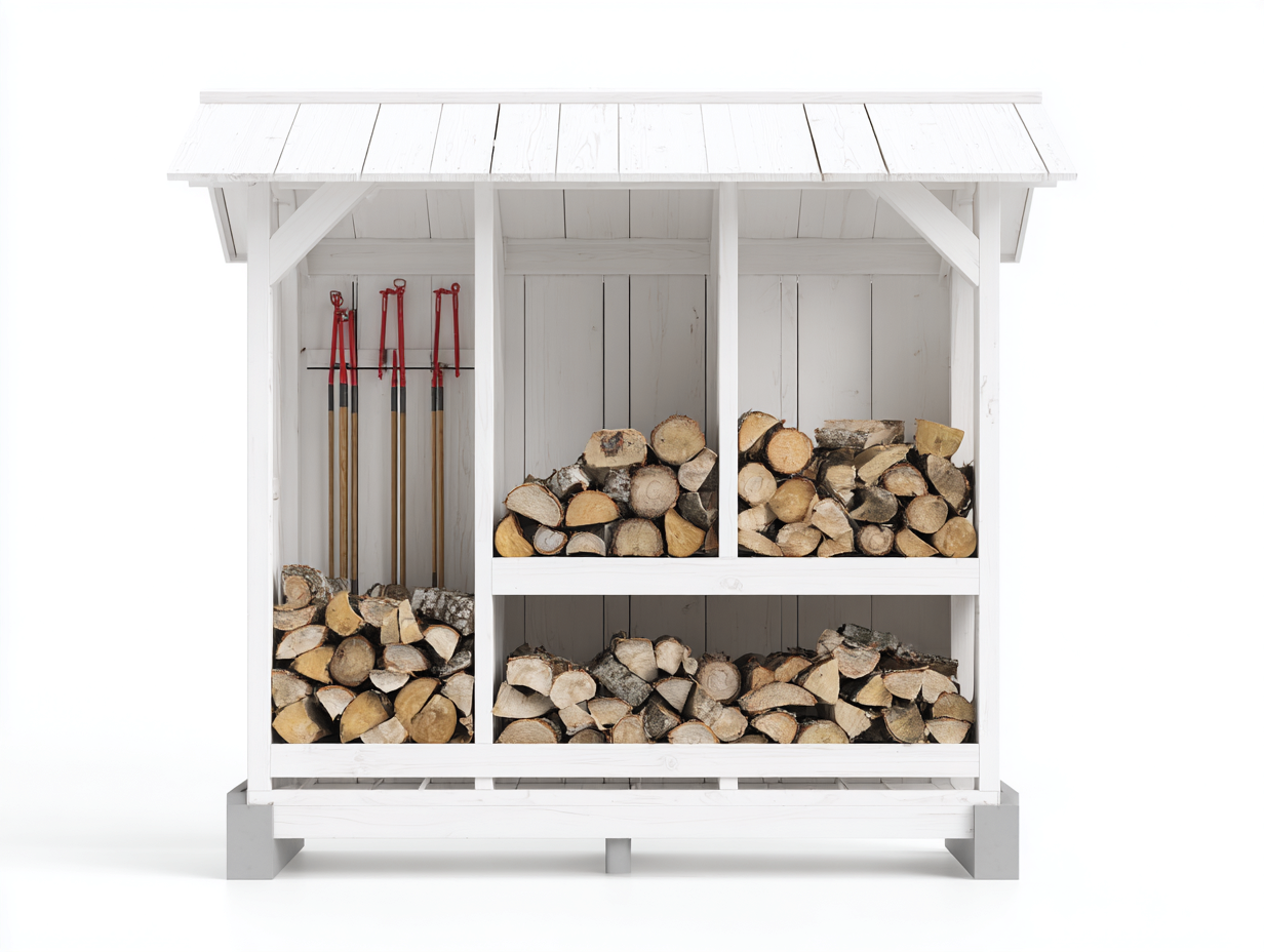 Abri à bûches - Bois - 178x62x168 cm - Blanc-Gris clair - Style campagne-Liviaospace
