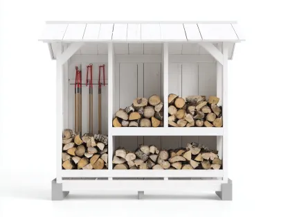 Abri à bûches - Bois - 178x62x168 cm - Blanc-Gris clair - Style campagne-Liviaospace