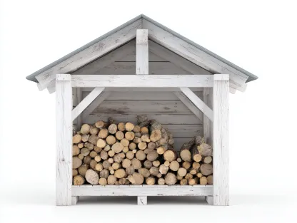 Abri à bûches - Bois-Métal - 142x64x148 cm - Blanc vieilli-Gris - Style rustique-Liviaospace
