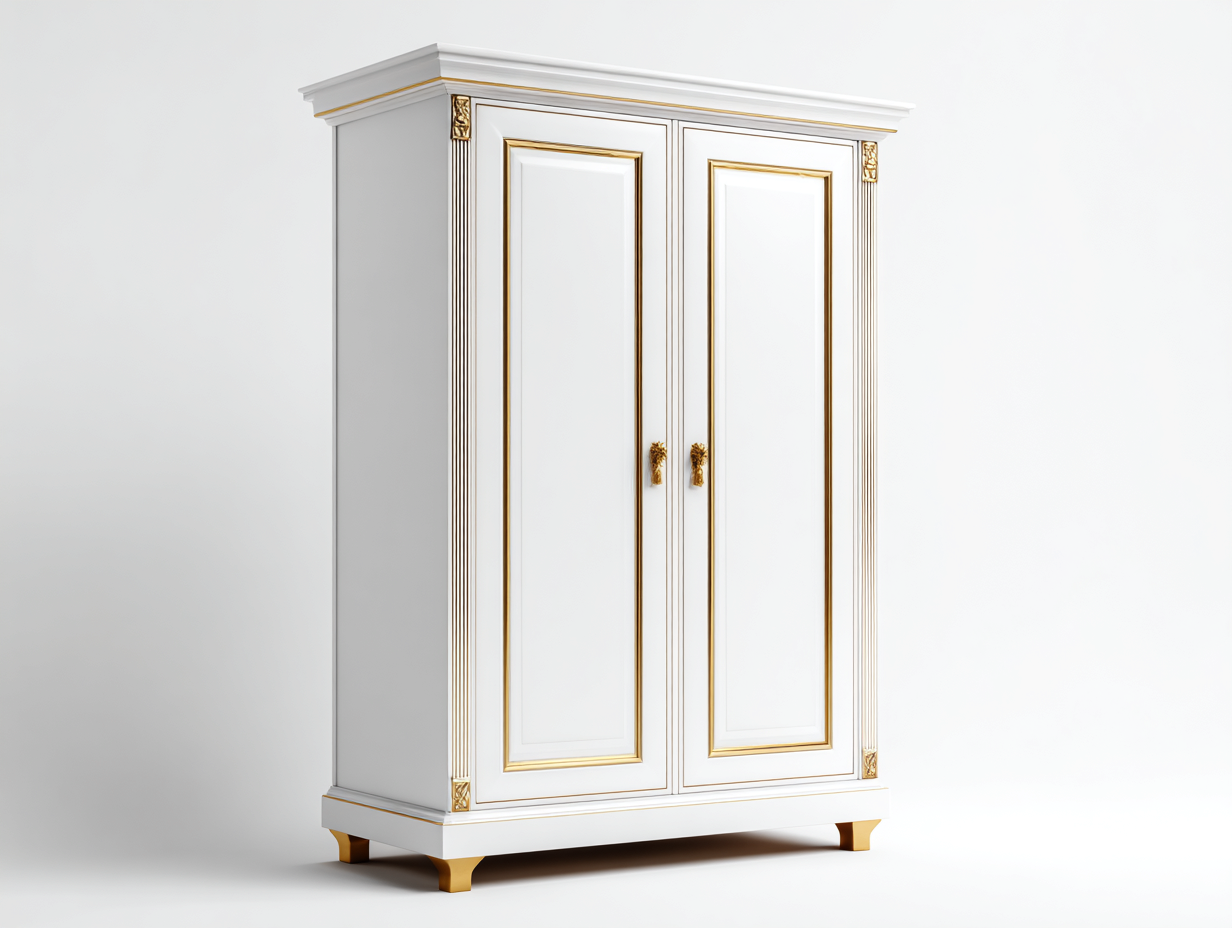 Armoire - Bois manufacturé - Métal - 128x58x206 cm - Blanc-Doré - Classique-Liviaospace