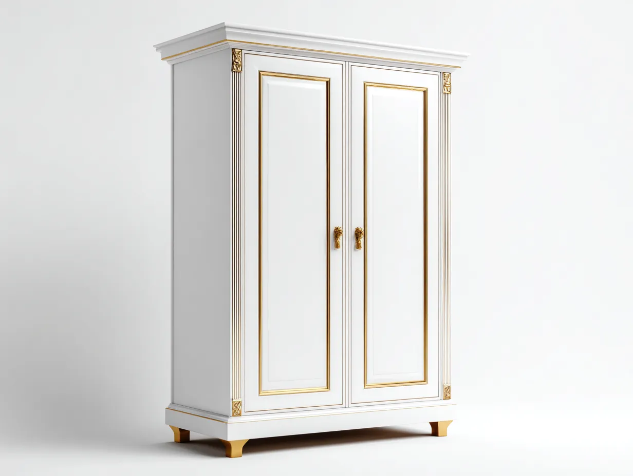 Armoire - Bois manufacturé - Métal - 128x58x206 cm - Blanc-Doré - Classique-Liviaospace