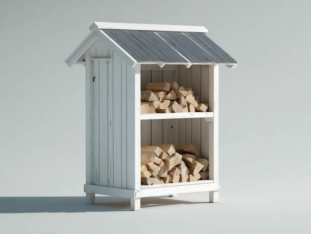 Abri à bûches - Bois - 135x58x185 cm - Blanc-Gris - Chalet extérieur-Liviaospace