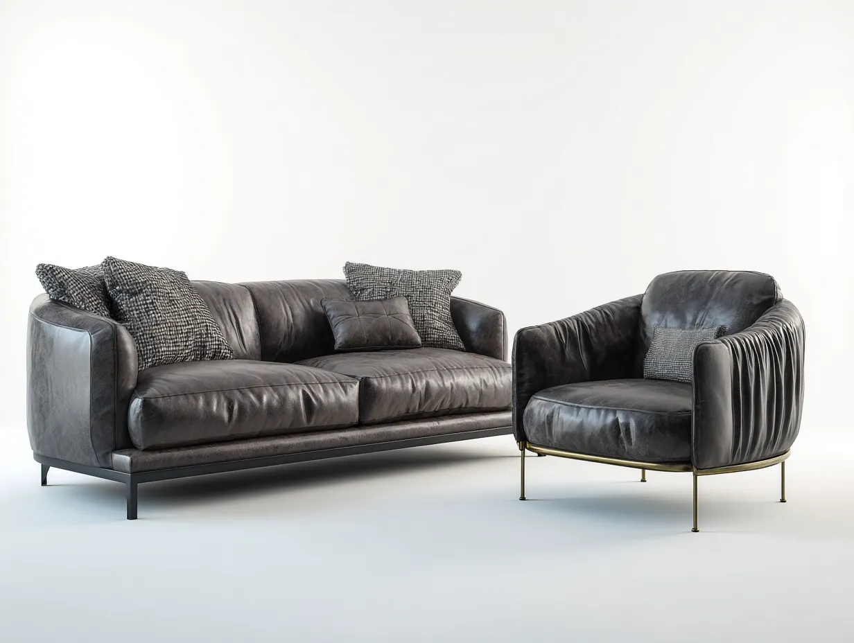 Ensemble de canapés - cuir synthétique-métal - 190x96x78 cm - gris anthracite - style contemporain-Liviaospace