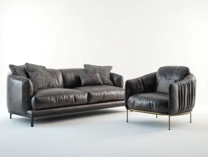 Ensemble de canapés - cuir synthétique-métal - 190x96x78 cm - gris anthracite - style contemporain-Liviaospace