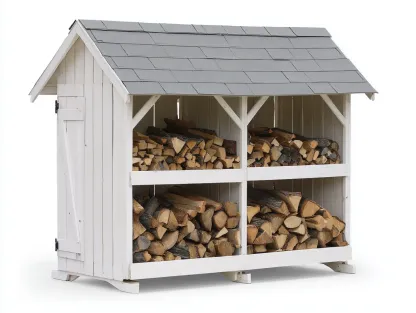 Abri à bûches - Bois - Bardeaux bitumés - 245x76x182 cm - Blanc-Gris - Chalet extérieur-Liviaospace
