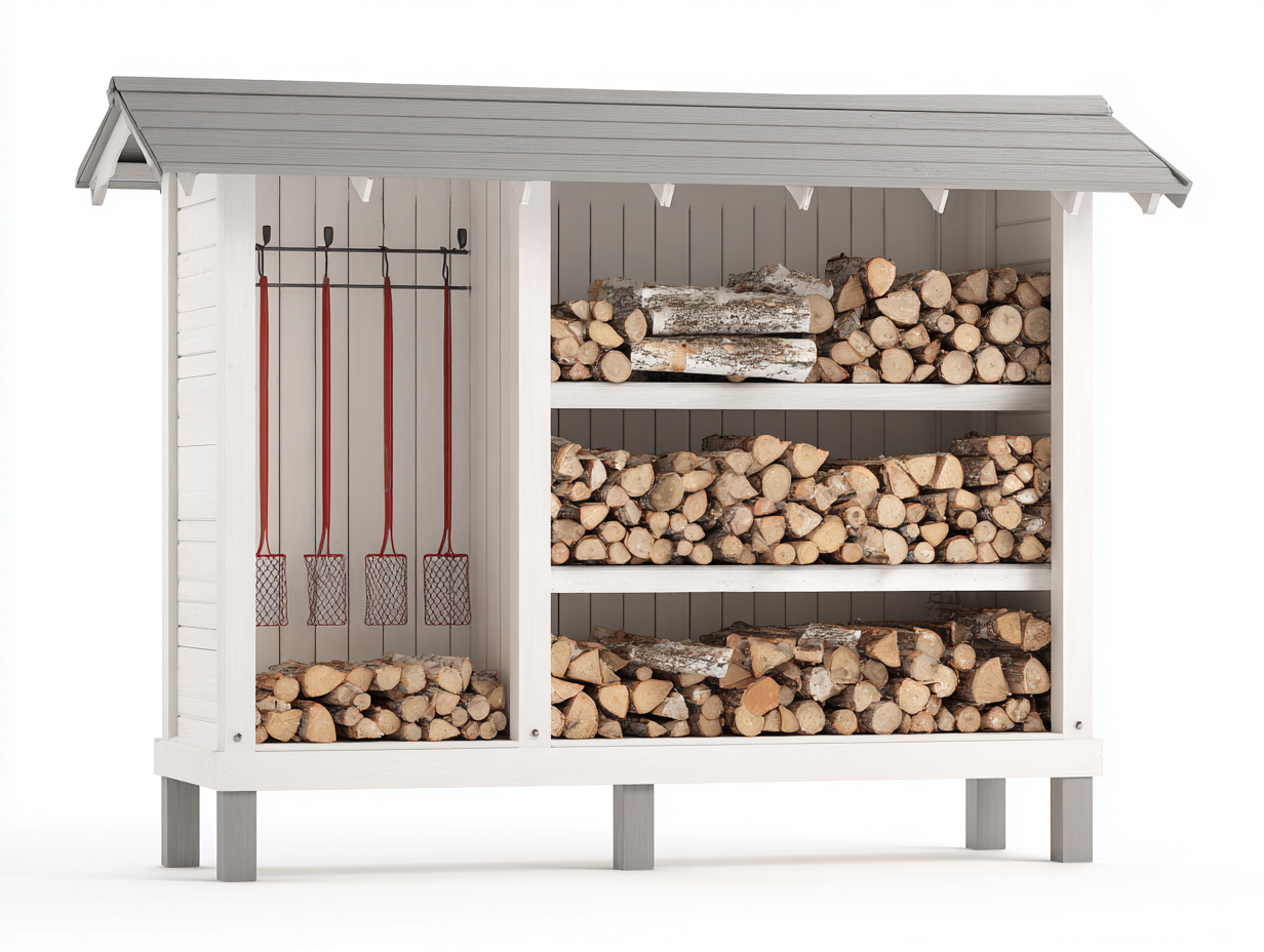 Abri à bûches - Bois - 205x66x176 cm - Blanc-Gris clair - Style campagne-Liviaospace