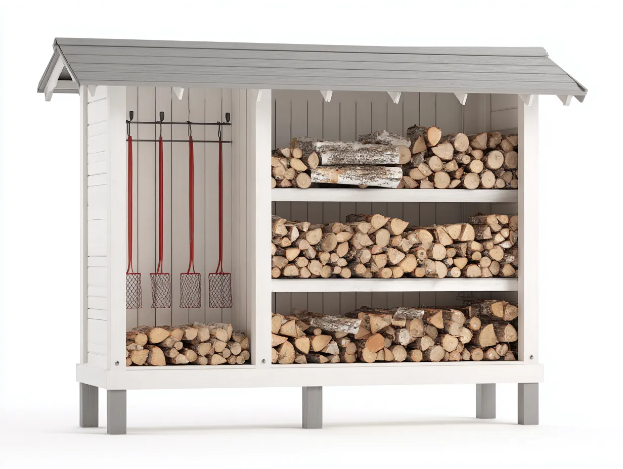 Abri à bûches - Bois - 205x66x176 cm - Blanc-Gris clair - Style campagne-Liviaospace