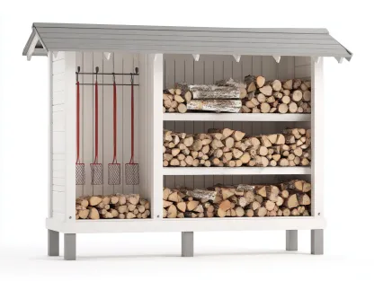 Abri à bûches - Bois - 205x66x176 cm - Blanc-Gris clair - Style campagne-Liviaospace