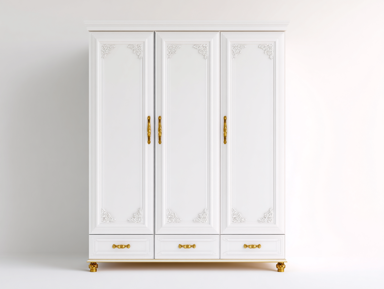 Armoire - Bois manufacturé - Métal - 165x60x210 cm - Blanc-Doré - Classique-Liviaospace