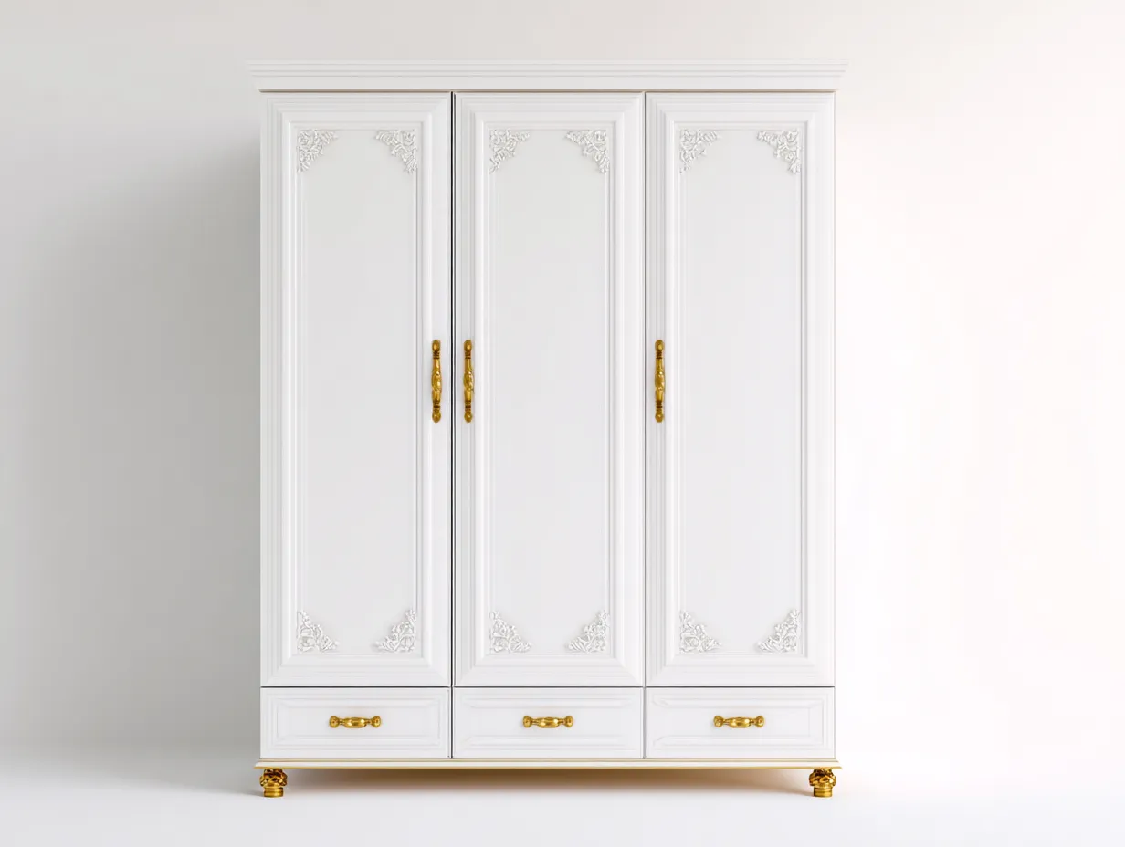Armoire - Bois manufacturé - Métal - 165x60x210 cm - Blanc-Doré - Classique-Liviaospace