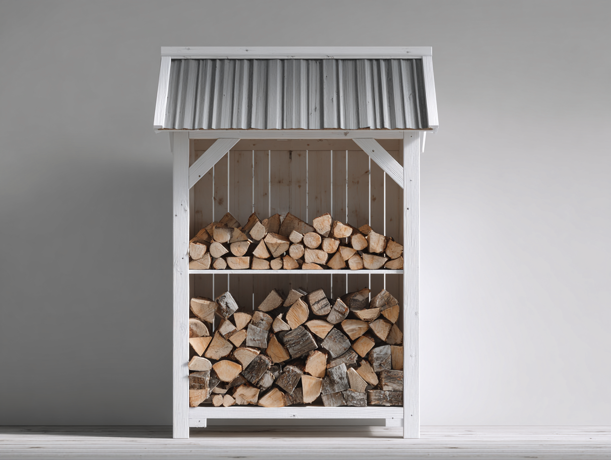 Abri à bûches - Bois - Métal - 170x58x168 cm - Blanc-Gris - Extérieur-Liviaospace
