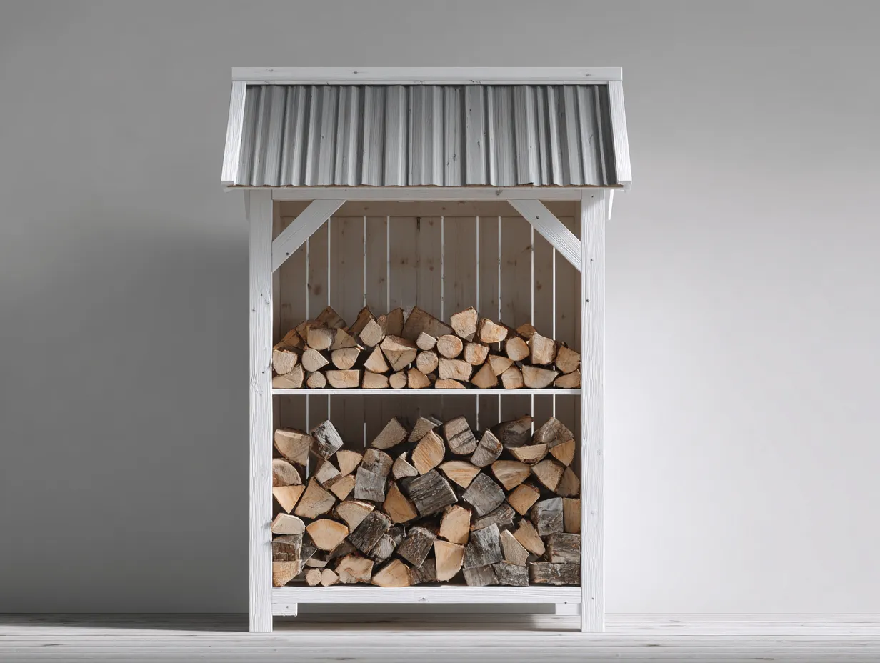Abri à bûches - Bois - Métal - 170x58x168 cm - Blanc-Gris - Extérieur-Liviaospace