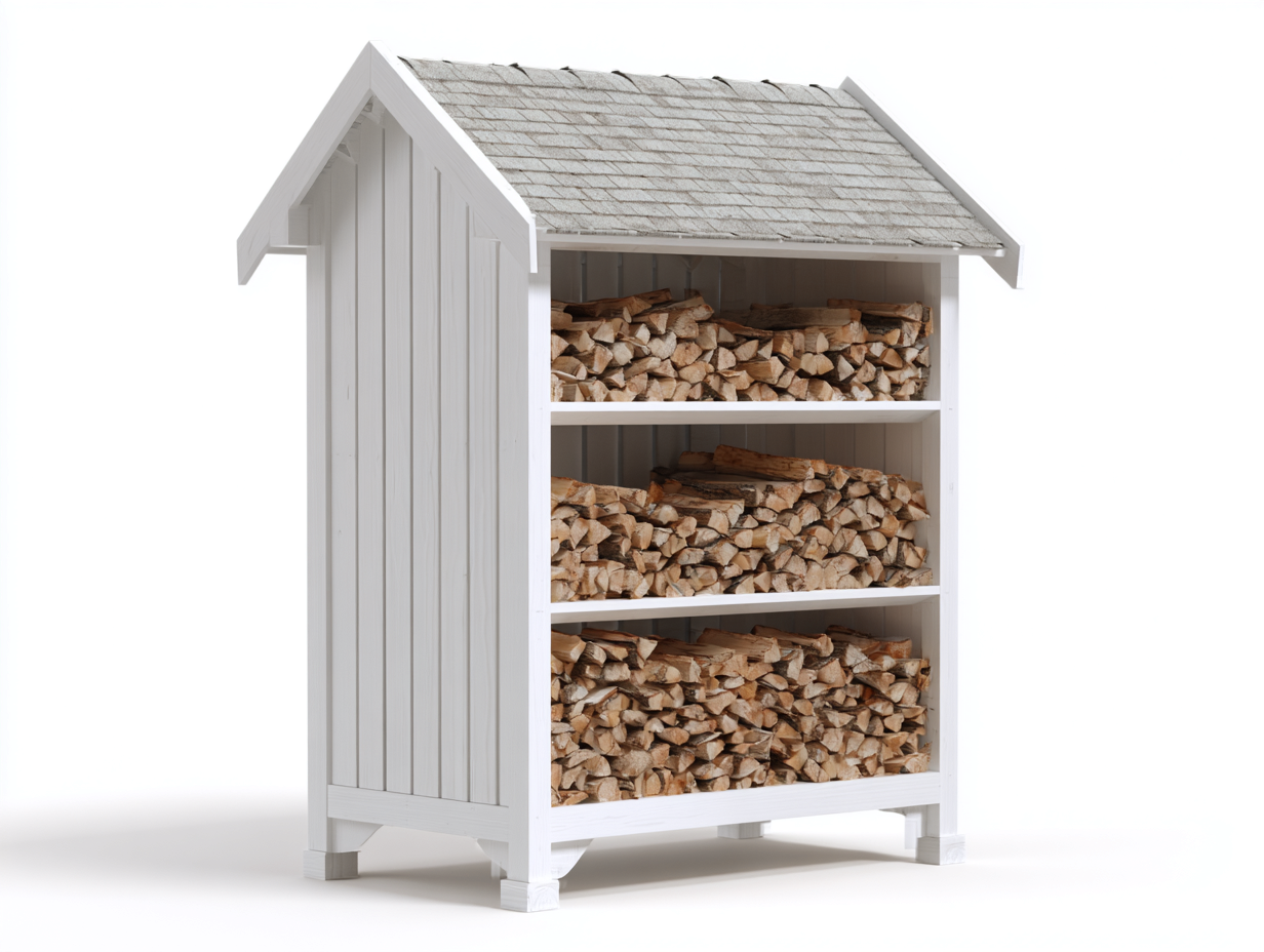 Abri à bûches - Bois-Toile bitumée - 118x50x190 cm - Blanc-Gris - Style maison de jardin-Liviaospace