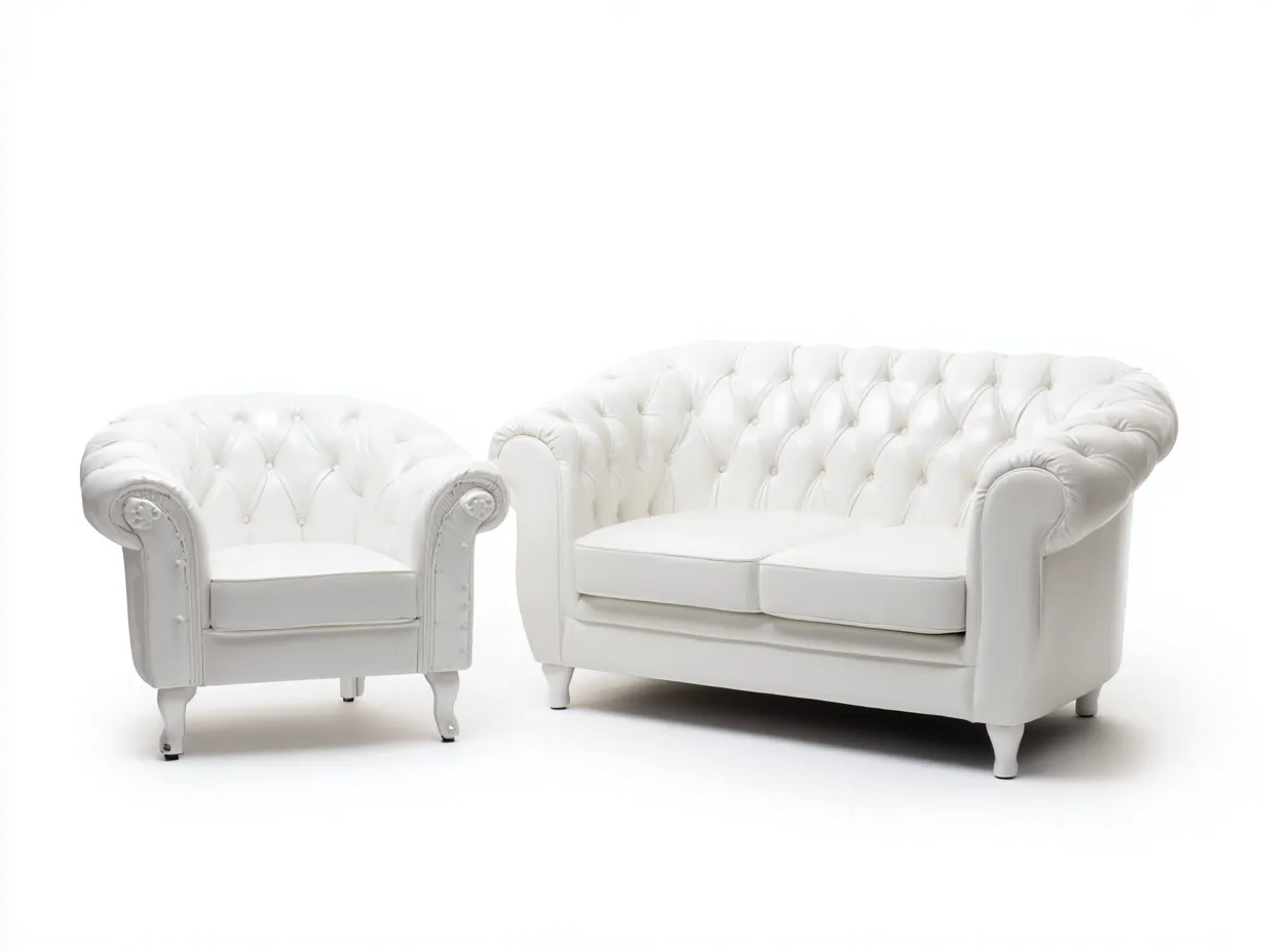 Ensemble de canapés - cuir synthétique - 165x88x78 cm - blanc - style Chesterfield-Liviaospace