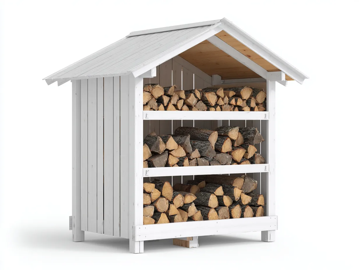 Abri à bûches - Bois - 170x66x190 cm - Blanc-Bois naturel - Chalet extérieur-Liviaospace