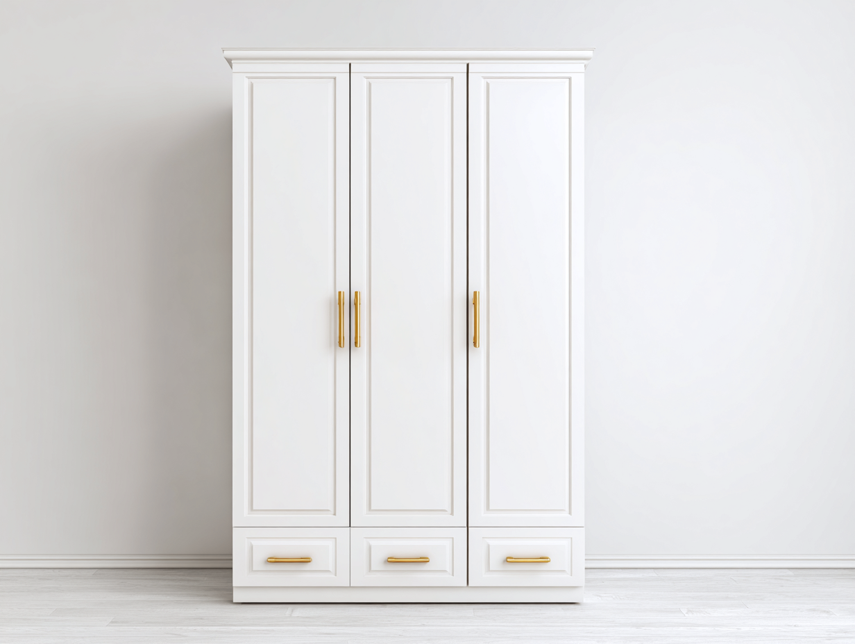 Armoire - Bois manufacturé - Métal - 155x57x205 cm - Blanc-Doré - Classique-Liviaospace
