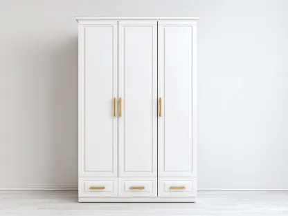 Armoire - Bois manufacturé - Métal - 155x57x205 cm - Blanc-Doré - Classique-Liviaospace