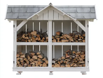 Abri à bûches - Bois - Bardeaux bitumés - 255x78x175 cm - Blanc-Gris - Chalet extérieur-Liviaospace