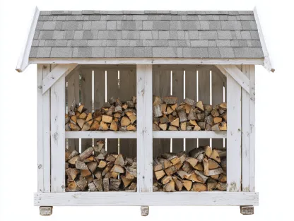 Abri à bûches - Bois - Bardeaux bitumés - 245x74x180 cm - Blanc-Gris - Extérieur-Liviaospace