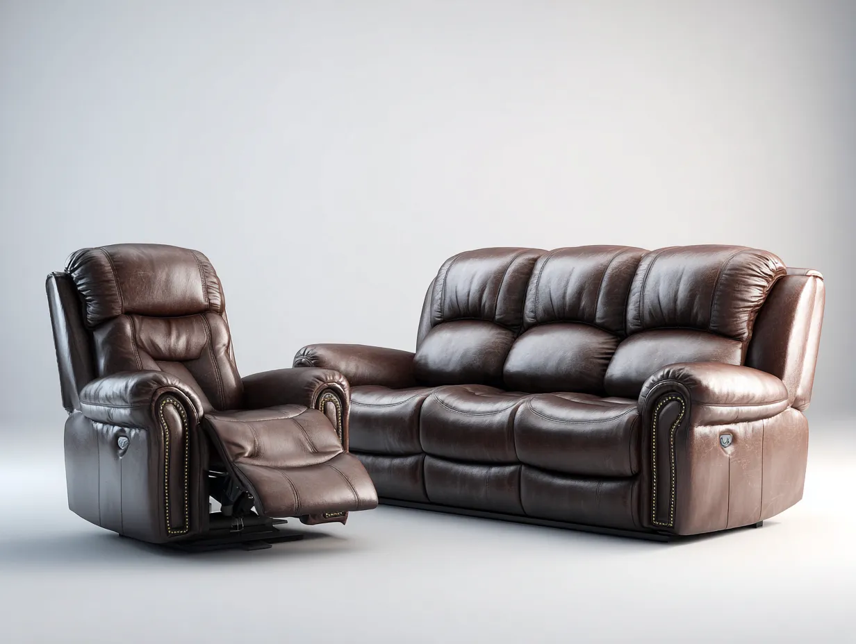 Ensemble de canapés - cuir synthétique-métal - 215x96x101 cm - brun foncé - relax classique-Liviaospace
