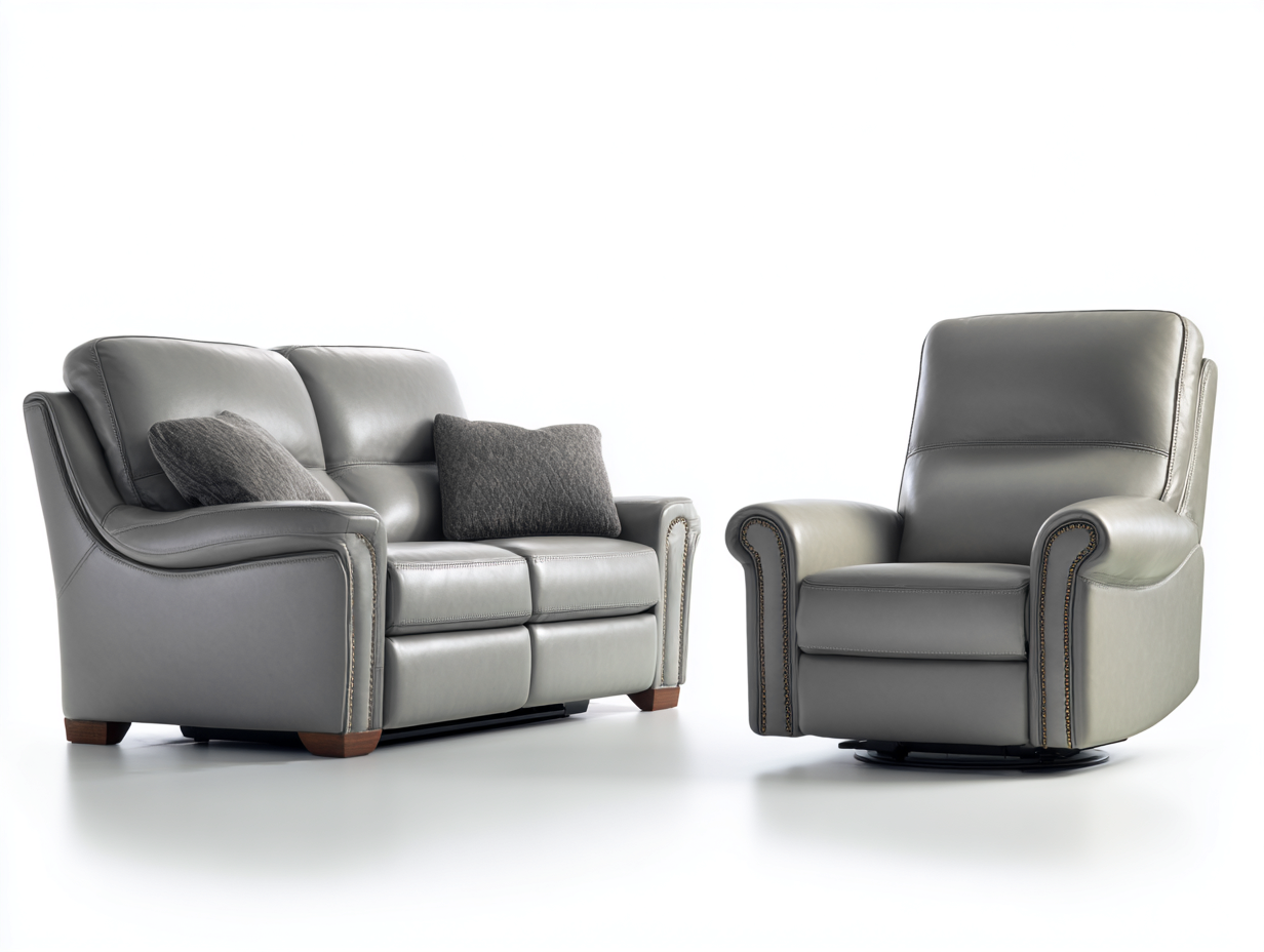 Ensemble de canapés - cuir synthétique-bois-métal - 174x92x96 cm - gris - style classique-Liviaospace