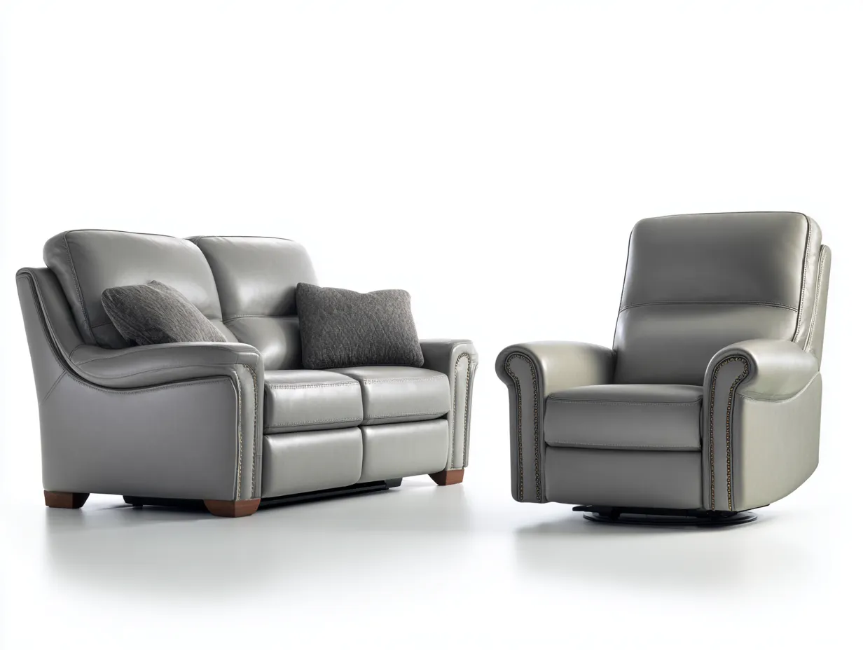Ensemble de canapés - cuir synthétique-bois-métal - 174x92x96 cm - gris - style classique-Liviaospace