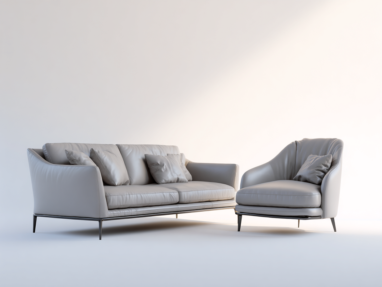 Ensemble de canapés - cuir synthétique-métal - 188x92x86 cm - gris clair - style moderne-Liviaospace