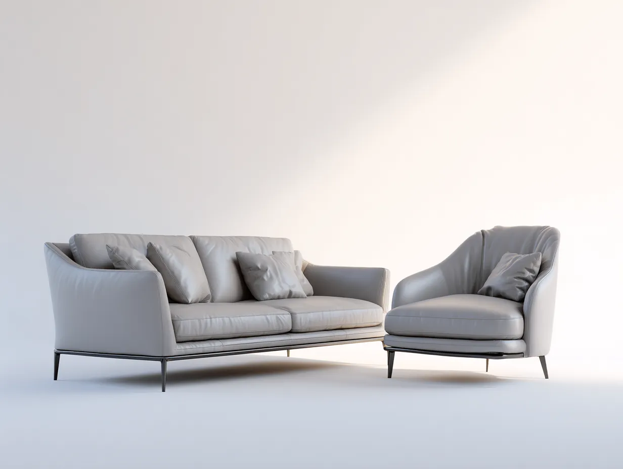 Ensemble de canapés - cuir synthétique-métal - 188x92x86 cm - gris clair - style moderne-Liviaospace