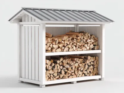 Abri à bûches - Bois-Métal - 192x62x158 cm - Blanc-Gris - Style moderne-Liviaospace