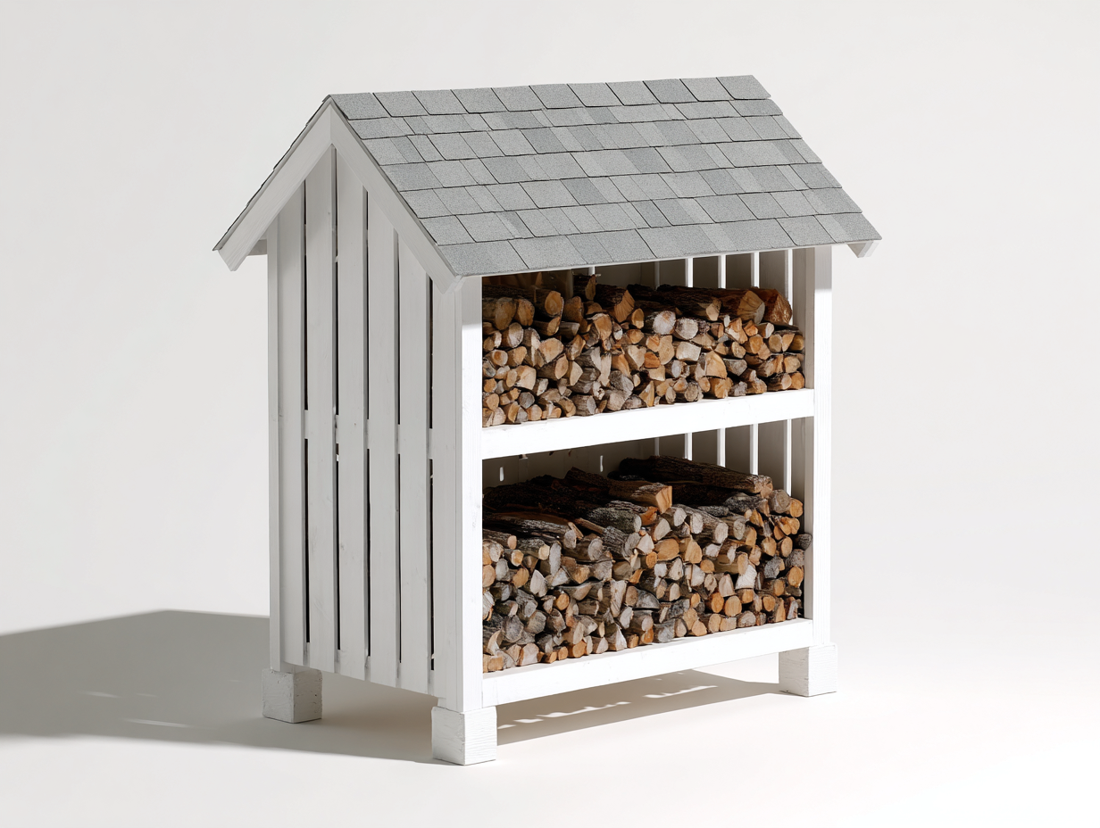 Abri à bûches - Bois-Toile bitumée - 126x47x164 cm - Blanc-Gris - Style nordique-Liviaospace