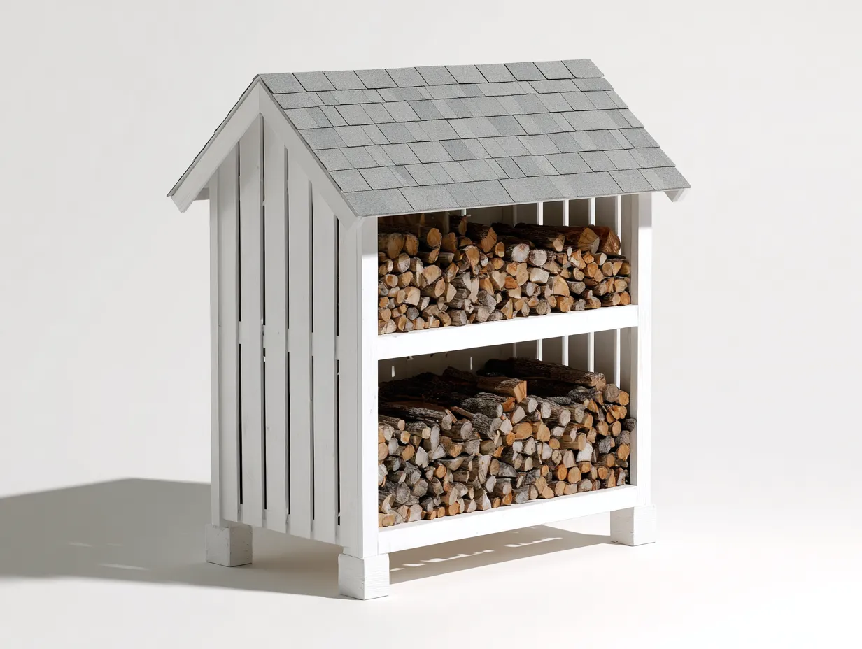 Abri à bûches - Bois-Toile bitumée - 126x47x164 cm - Blanc-Gris - Style nordique-Liviaospace