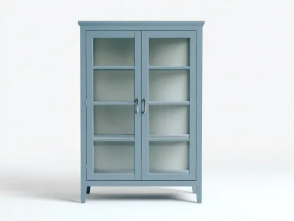Vitrine - Bois manufacturé - Verre - Métal - 110x42x180 cm - Bleu grisé - Campagne-Liviaospace