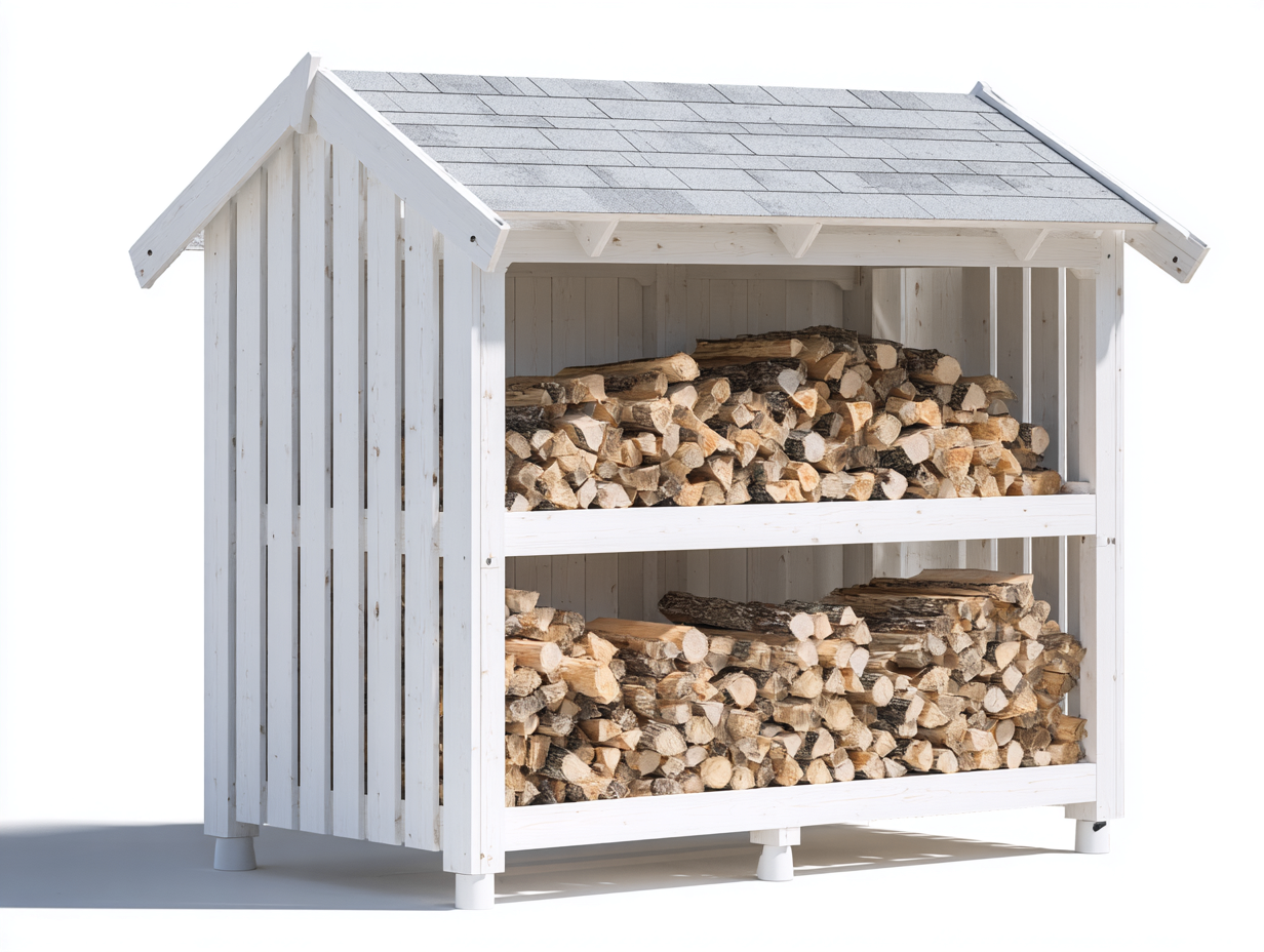 Abri à bûches - Bois-Toile bitumée - 172x56x165 cm - Blanc-Gris - Style chalet-Liviaospace