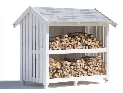 Abri à bûches - Bois-Toile bitumée - 172x56x165 cm - Blanc-Gris - Style chalet-Liviaospace