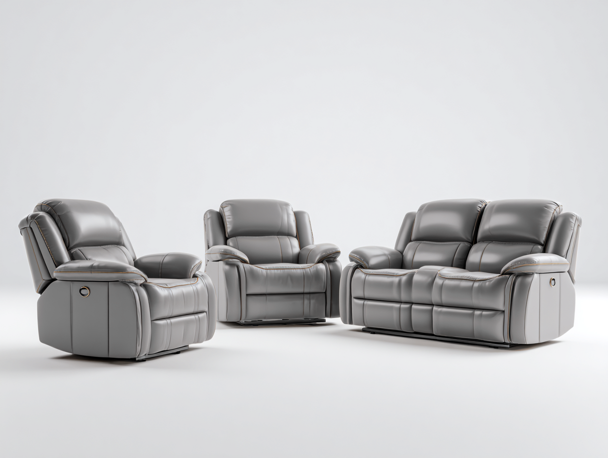 Ensemble de canapés - cuir synthétique-métal - 190x95x102 cm - gris - relax contemporain-Liviaospace