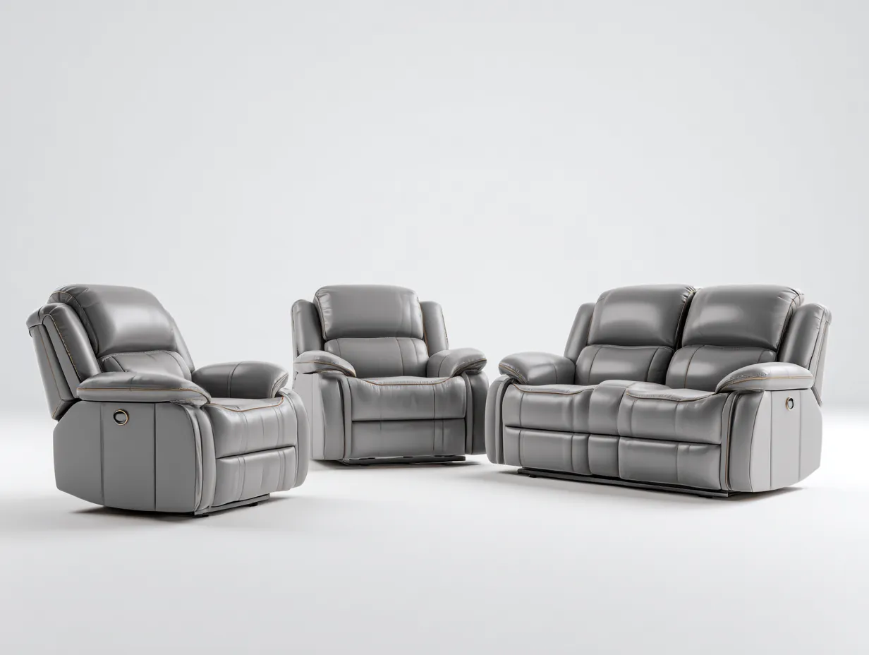 Ensemble de canapés - cuir synthétique-métal - 190x95x102 cm - gris - relax contemporain-Liviaospace