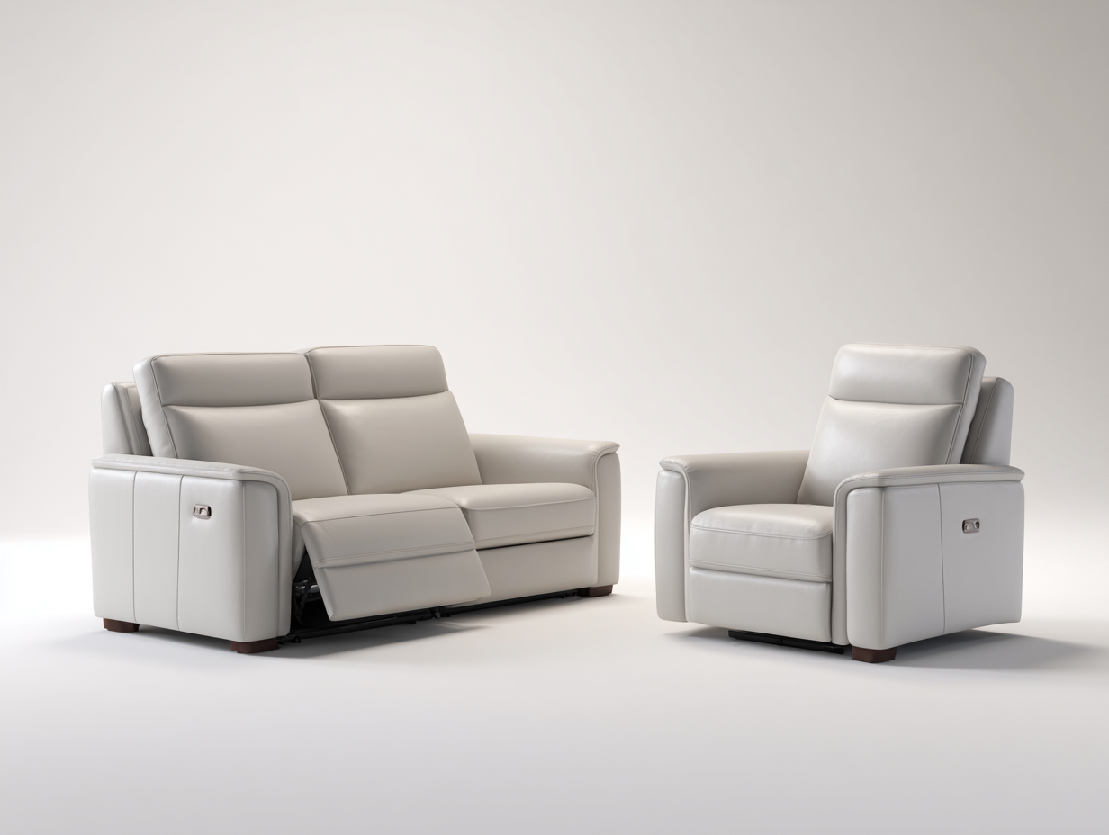 Ensemble de canapés - cuir synthétique-bois-métal - 178x94x102 cm - beige clair - relax moderne-Liviaospace