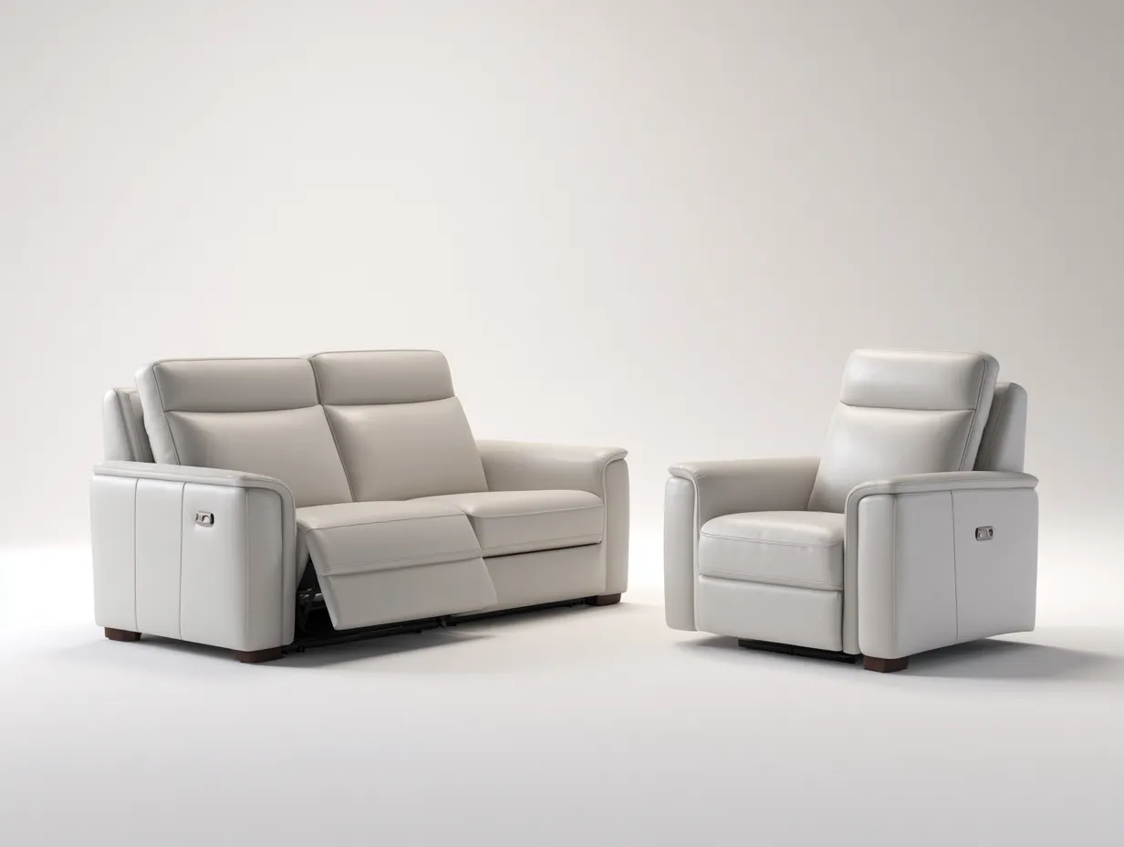 Ensemble de canapés - cuir synthétique-bois-métal - 178x94x102 cm - beige clair - relax moderne-Liviaospace