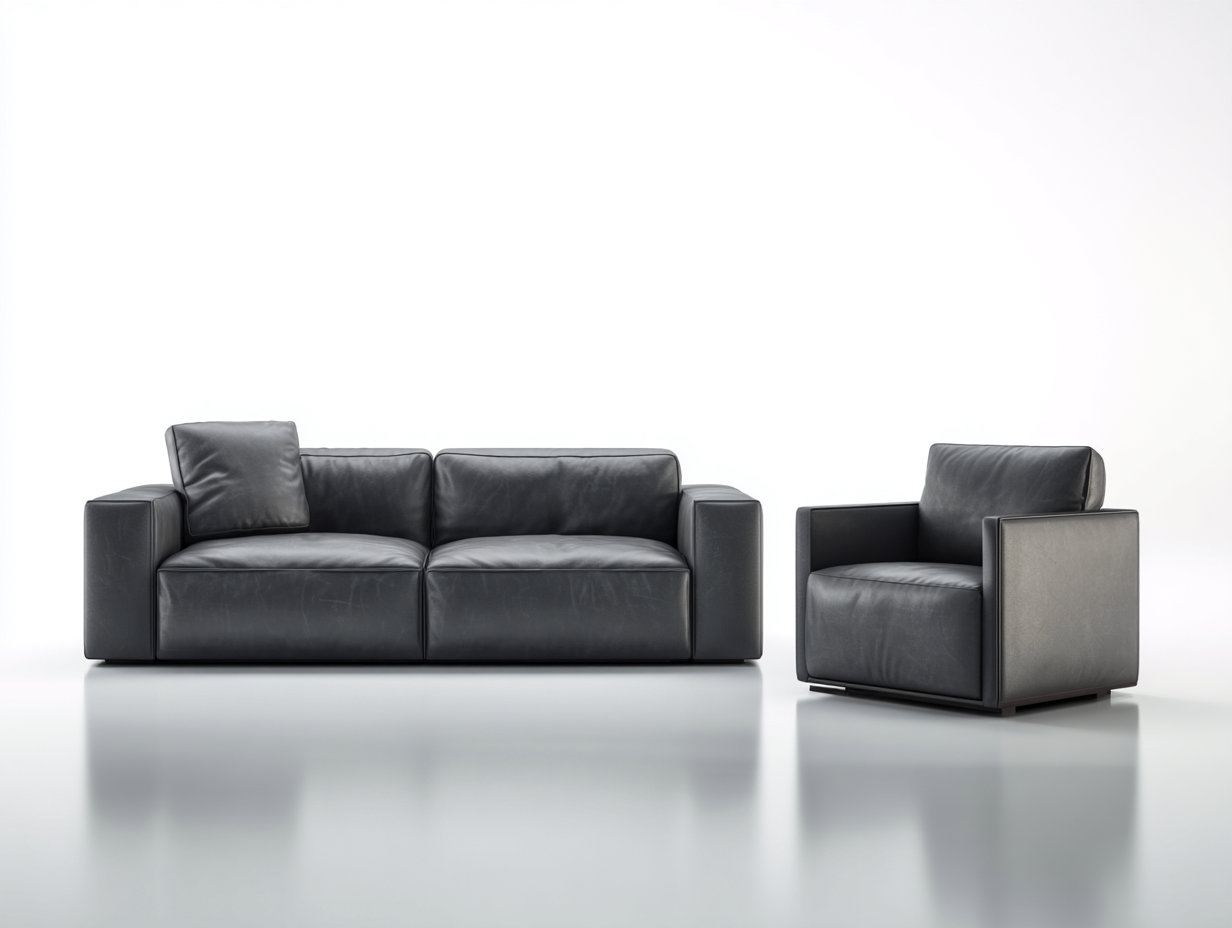 Ensemble de canapés - cuir synthétique-métal - 210x90x78 cm - gris anthracite - style minimaliste-Liviaospace