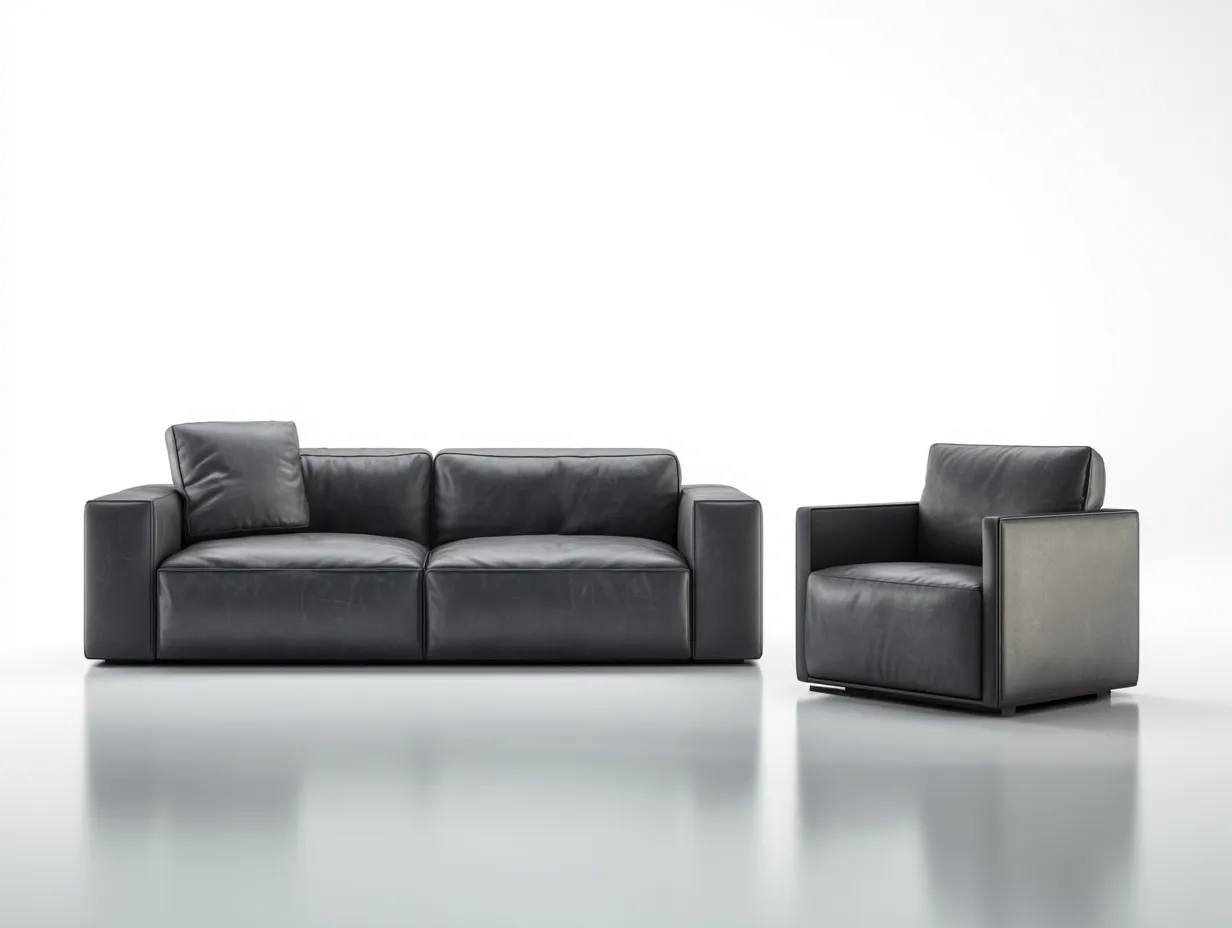 Ensemble de canapés - cuir synthétique-métal - 210x90x78 cm - gris anthracite - style minimaliste-Liviaospace