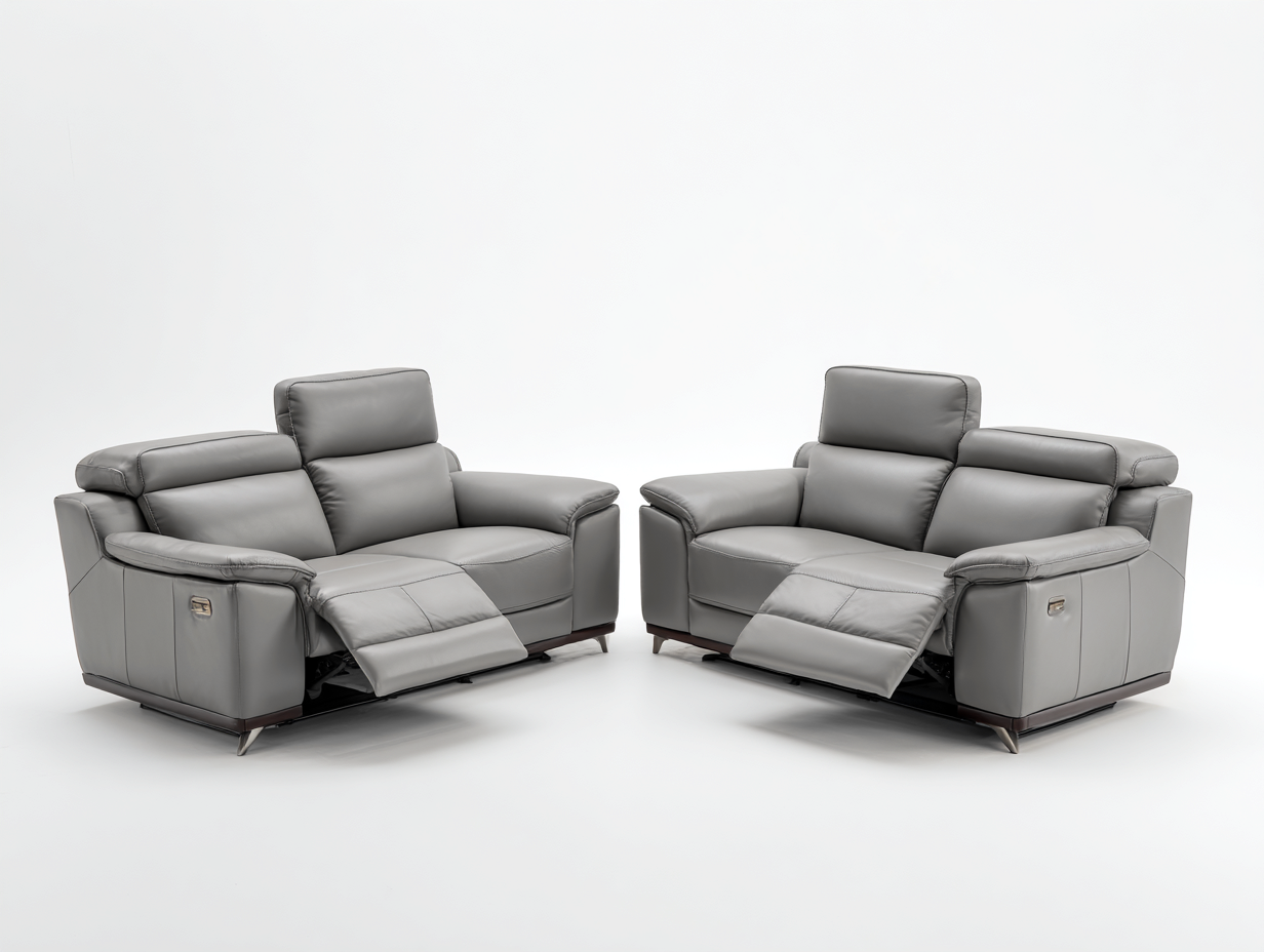 Ensemble de canapés - cuir synthétique-bois-métal - 176x96x100 cm - gris - relax moderne-Liviaospace